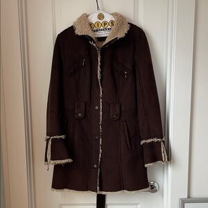 Braetan Dark Brown Coat with Shearling Trim Size Medium